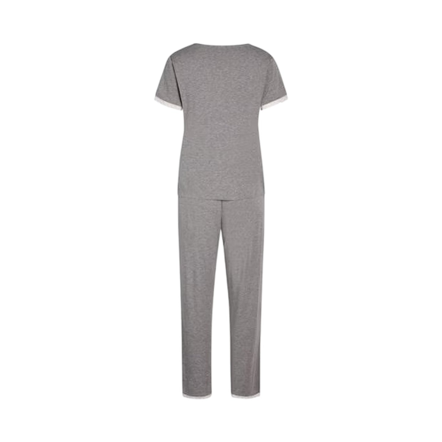 Grey Melange - Back - CCDK Copenhagen Womens-Ladies Lace Detail Short-Sleeved Pyjama Set