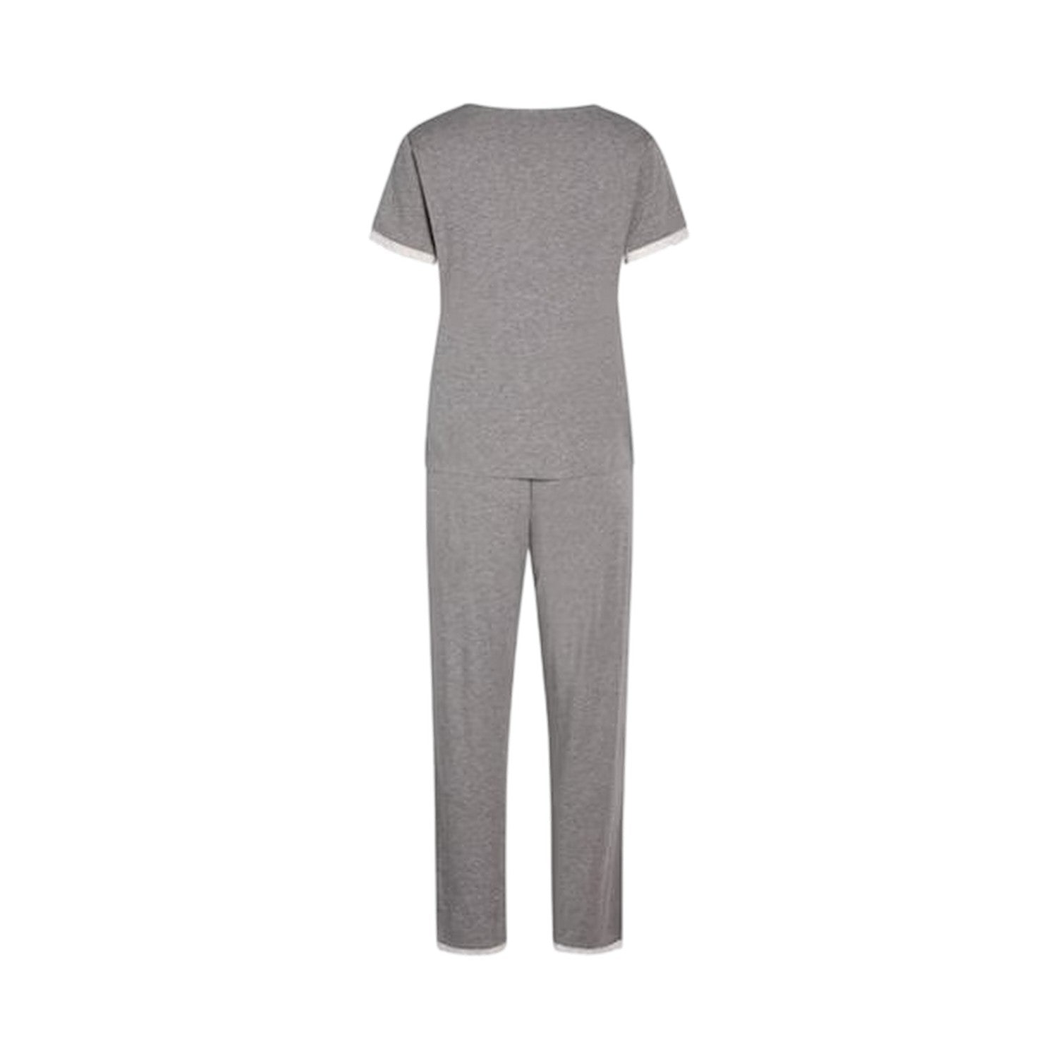 Grey Melange - Back - CCDK Copenhagen Womens-Ladies Lace Detail Short-Sleeved Pyjama Set