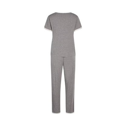 Grey Melange - Back - CCDK Copenhagen Womens-Ladies Lace Detail Short-Sleeved Pyjama Set