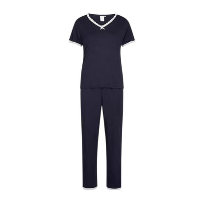Parisian Night - Front - CCDK Copenhagen Womens-Ladies Lace Detail Short-Sleeved Pyjama Set