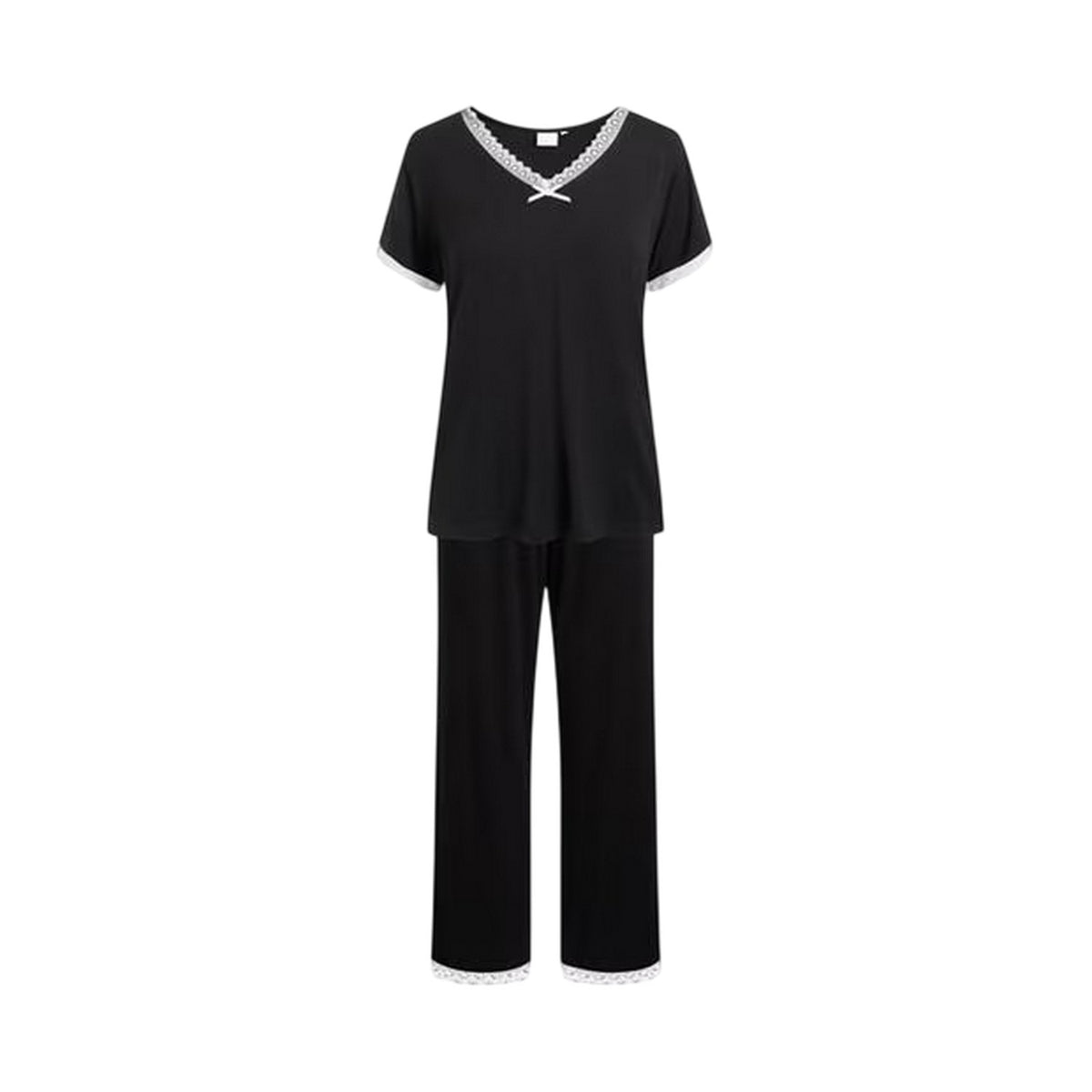 Black - Front - CCDK Copenhagen Womens-Ladies Lace Detail Short-Sleeved Pyjama Set