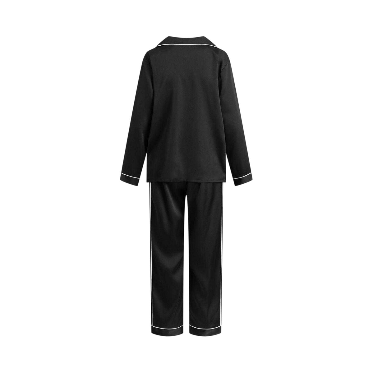 Black - Back - CCDK Copenhagen Womens-Ladies Josephine Piped Recycled Polyester Long Pyjama Set