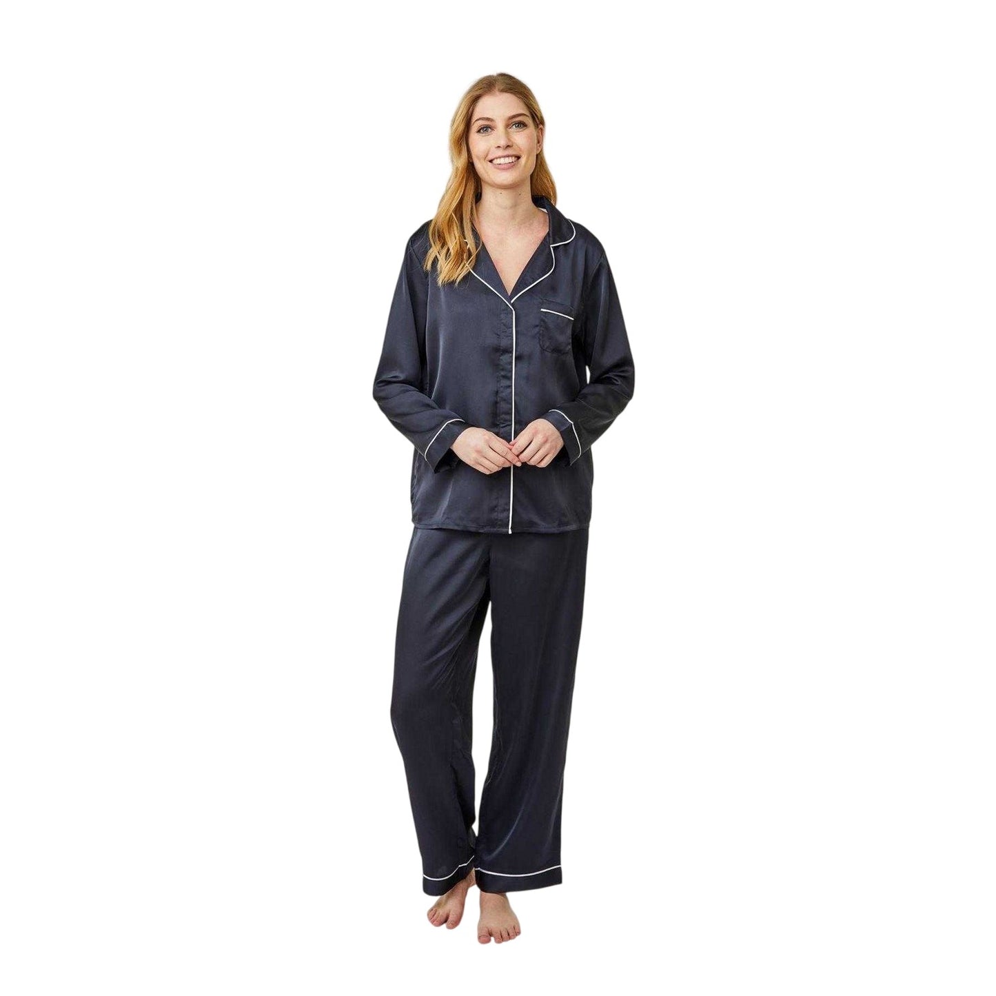 Parisian Night - Side - CCDK Copenhagen Womens-Ladies Josephine Piped Recycled Polyester Long Pyjama Set
