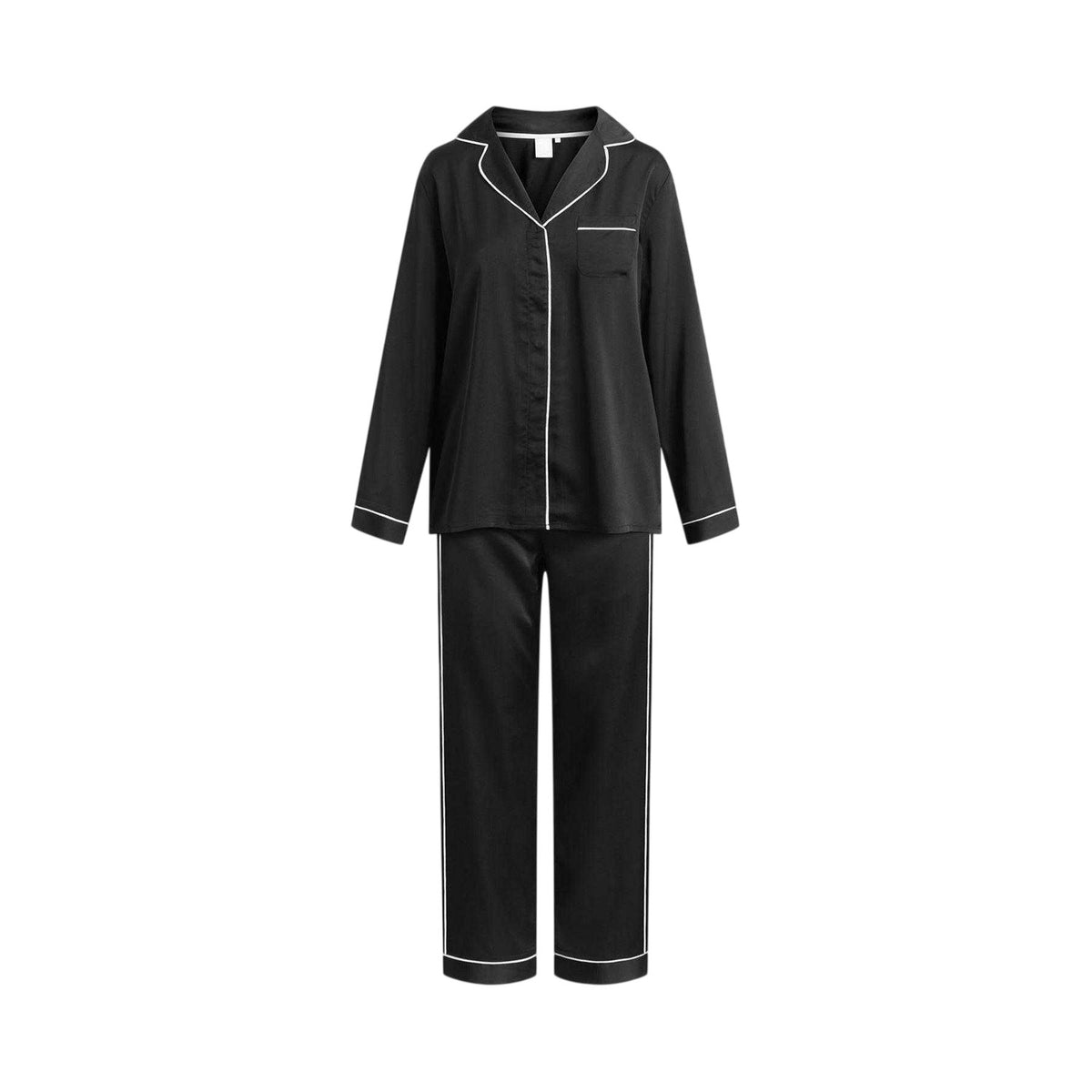 Black - Front - CCDK Copenhagen Womens-Ladies Josephine Piped Recycled Polyester Long Pyjama Set
