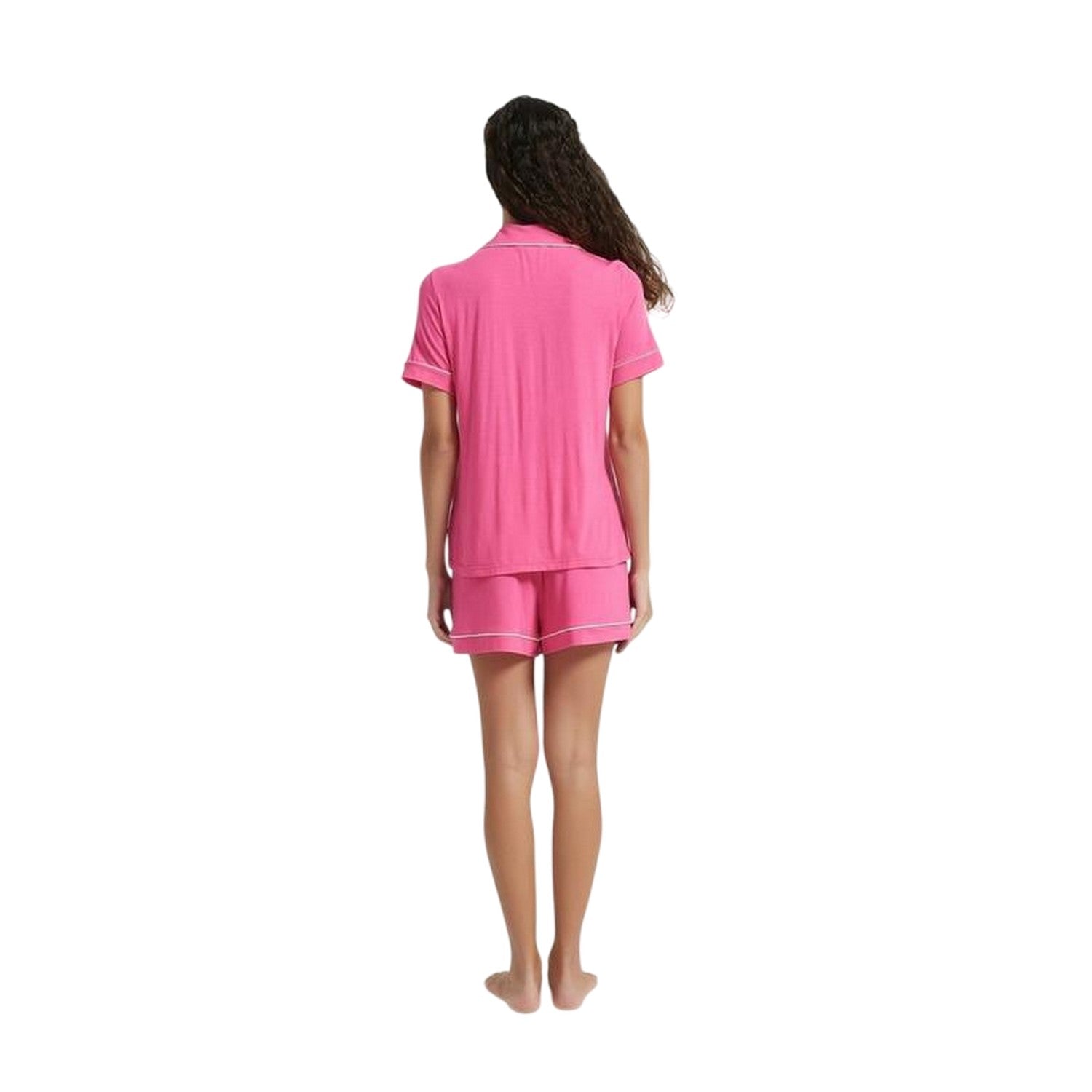 Pink - Back - Be You Womens-Ladies Notch Neck Short Pyjama Set