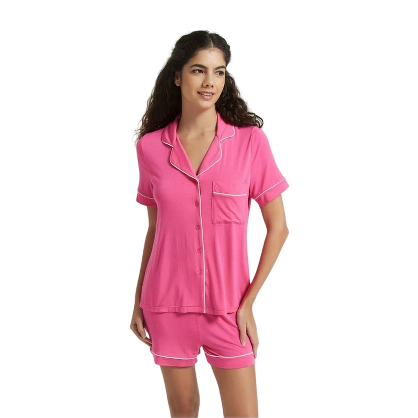 Pink - Side - Be You Womens-Ladies Notch Neck Short Pyjama Set