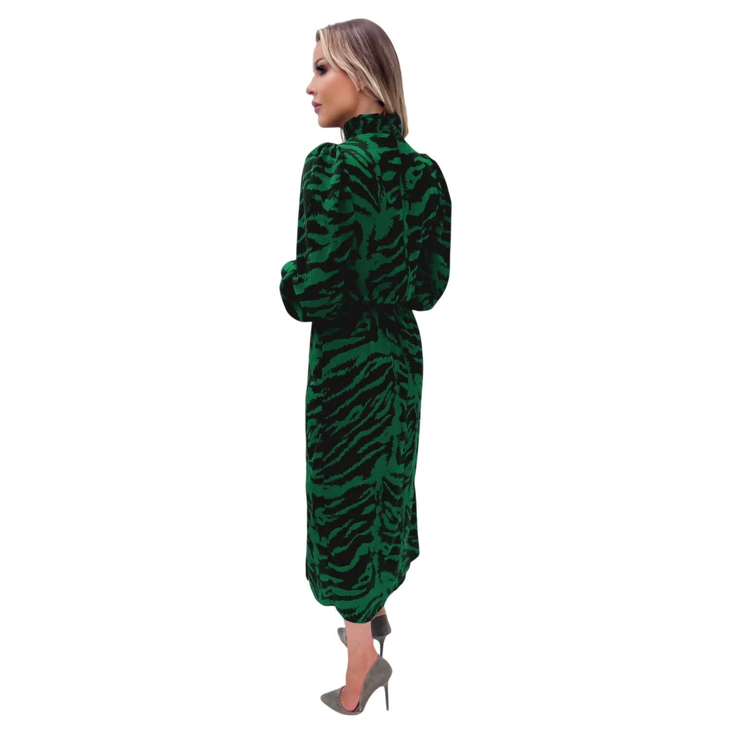 Green - Back - AX Paris Womens-Ladies Polyester High-Neck Midi Dress