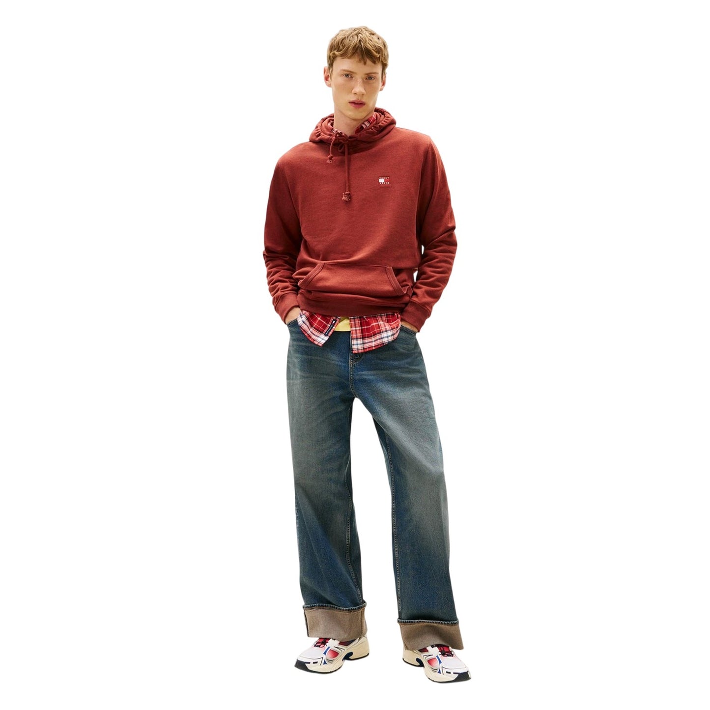 Terracotta Marl - Side - Tommy Jeans Mens Badge Hoodie