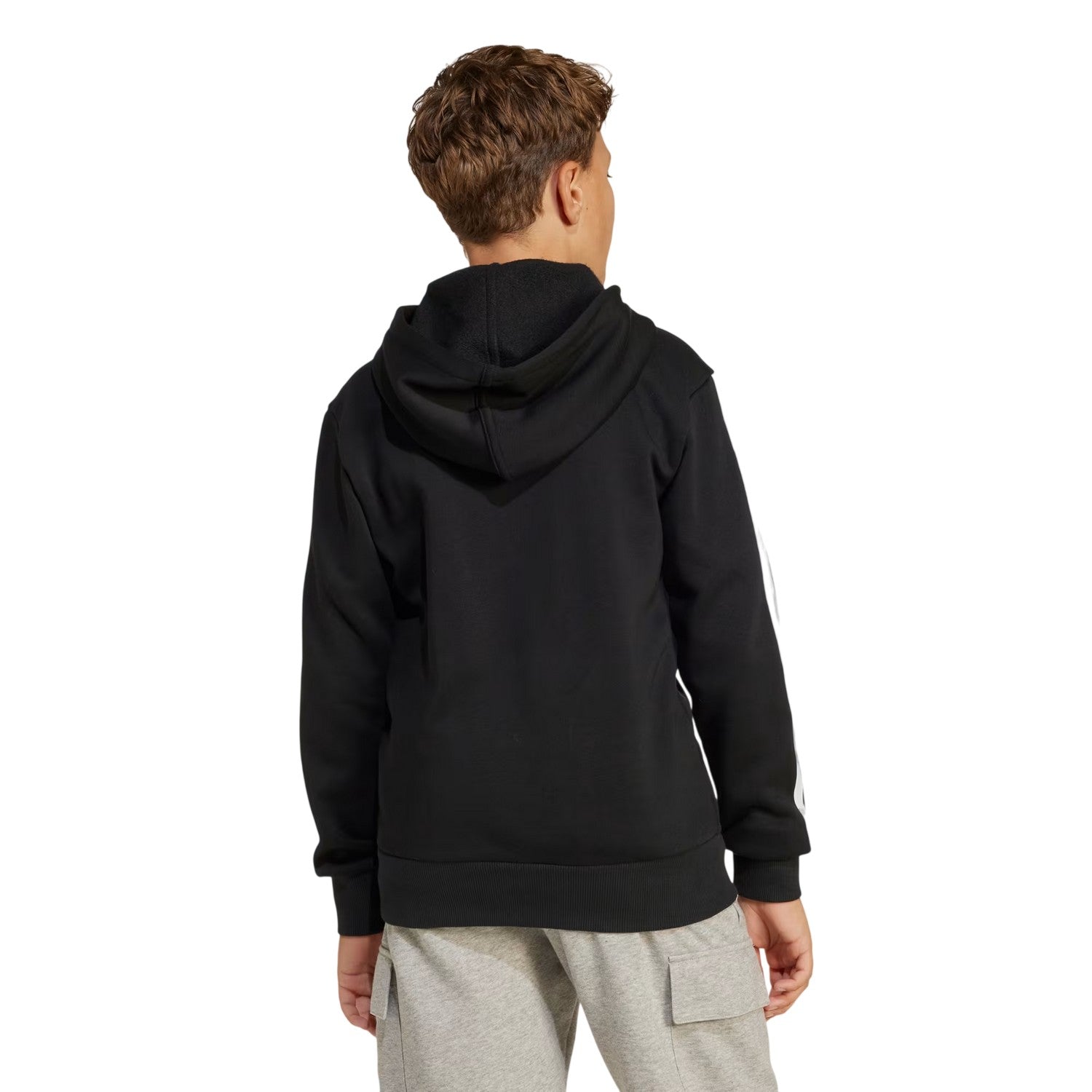 Black-White - Back - Adidas Childrens-Kids Essentials 3 Stripes Full Zip Hoodie