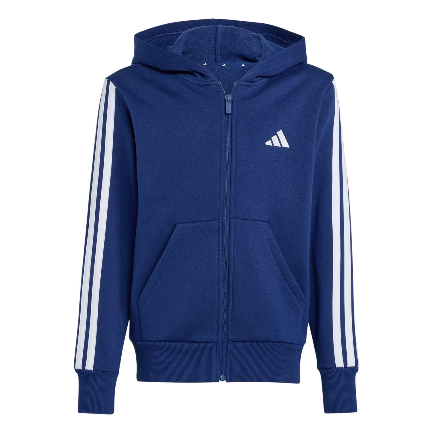 Navy-White - Front - Adidas Childrens-Kids Essentials 3 Stripes Full Zip Hoodie