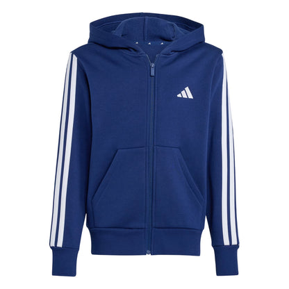 Navy-White - Front - Adidas Childrens-Kids Essentials 3 Stripes Full Zip Hoodie