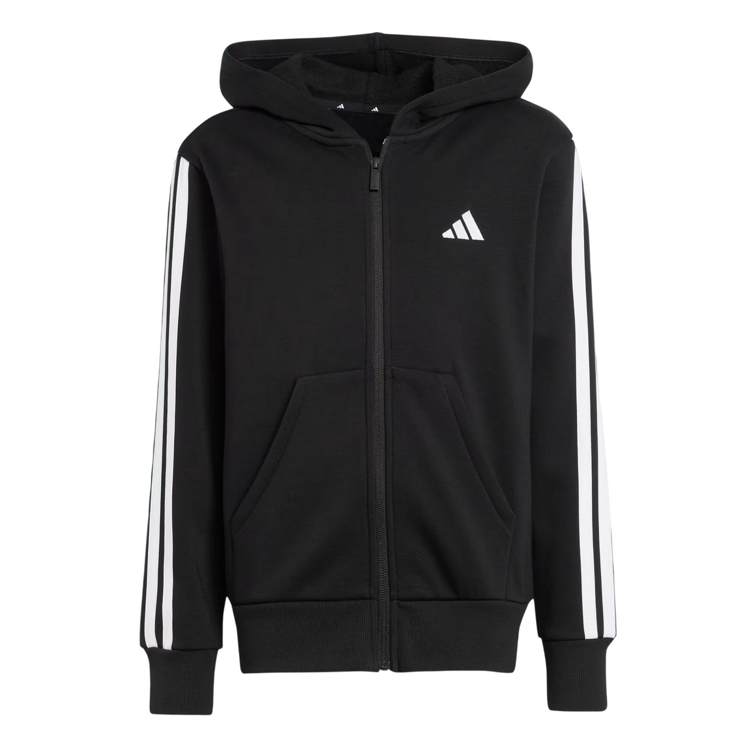 Black-White - Front - Adidas Childrens-Kids Essentials 3 Stripes Full Zip Hoodie