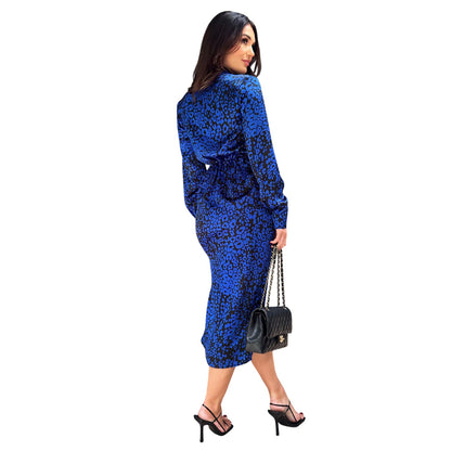 Cobalt - Back - AX Paris Womens-Ladies Animal Print Collared Midi Dress