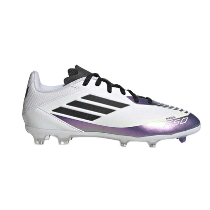 White-Purple - Front - Adidas Childrens-Kids Messi F50 3 Stripes Firm Ground Football Boots