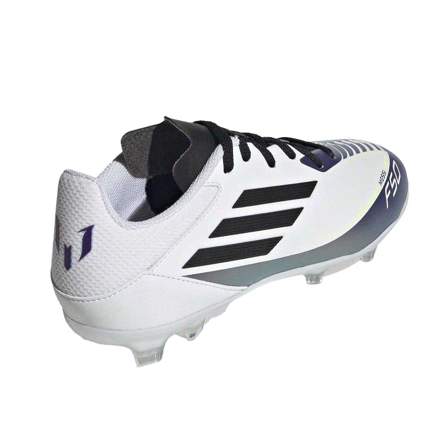 White-Purple - Back - Adidas Childrens-Kids Messi F50 3 Stripes Firm Ground Football Boots