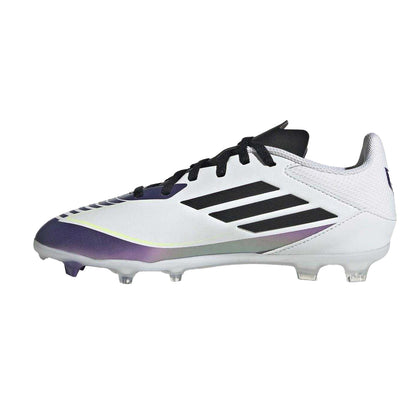 White-Purple - Side - Adidas Childrens-Kids Messi F50 3 Stripes Firm Ground Football Boots