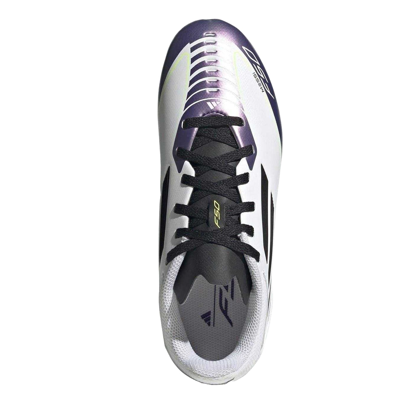 White-Purple - Lifestyle - Adidas Childrens-Kids Messi F50 3 Stripes Firm Ground Football Boots