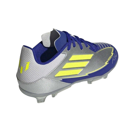 Silver-Blue - Back - Adidas Childrens-Kids Messi F50 3 Stripes Firm Ground Football Boots