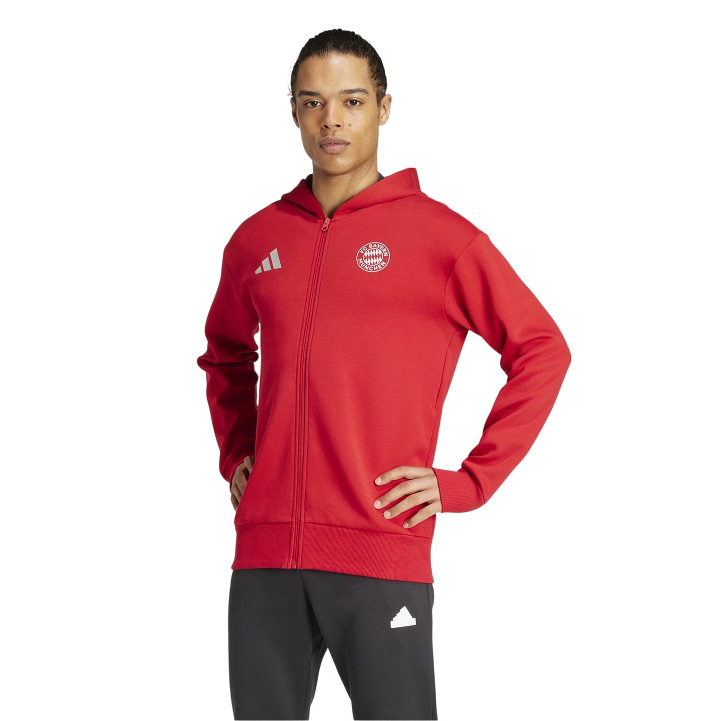 Team Power Red - Side - Adidas Mens Anthem FC Bayern Munich Hooded Tracksuit Top