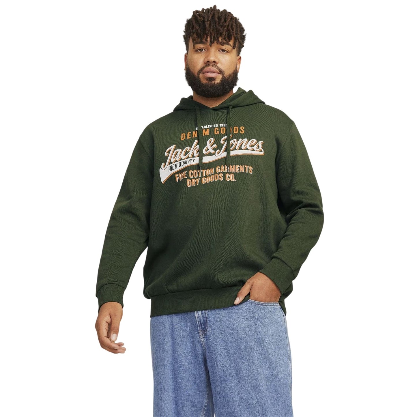 Green - Side - Jack And Jones Mens Graphic Print Organic Cotton Drawstring Hoodie