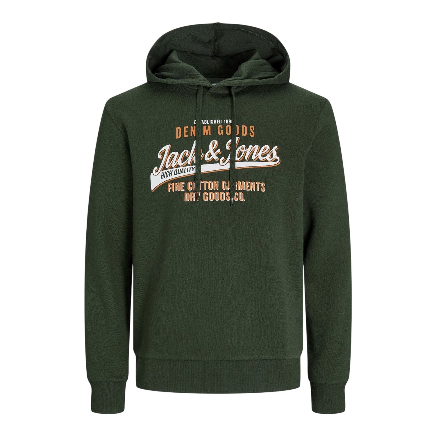 Green - Front - Jack And Jones Mens Graphic Print Organic Cotton Drawstring Hoodie