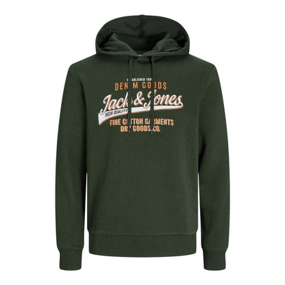 Green - Front - Jack And Jones Mens Graphic Print Organic Cotton Drawstring Hoodie