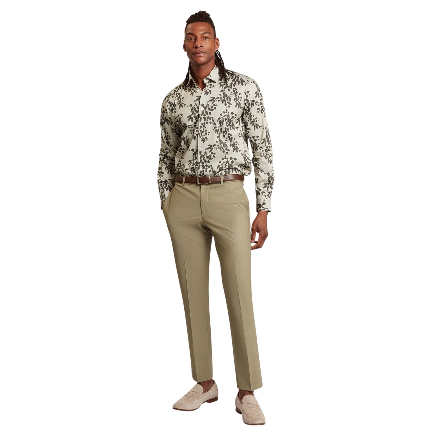 Light Green - Side - Ted Baker Mens Foliage Print Long-Sleeved Shirt