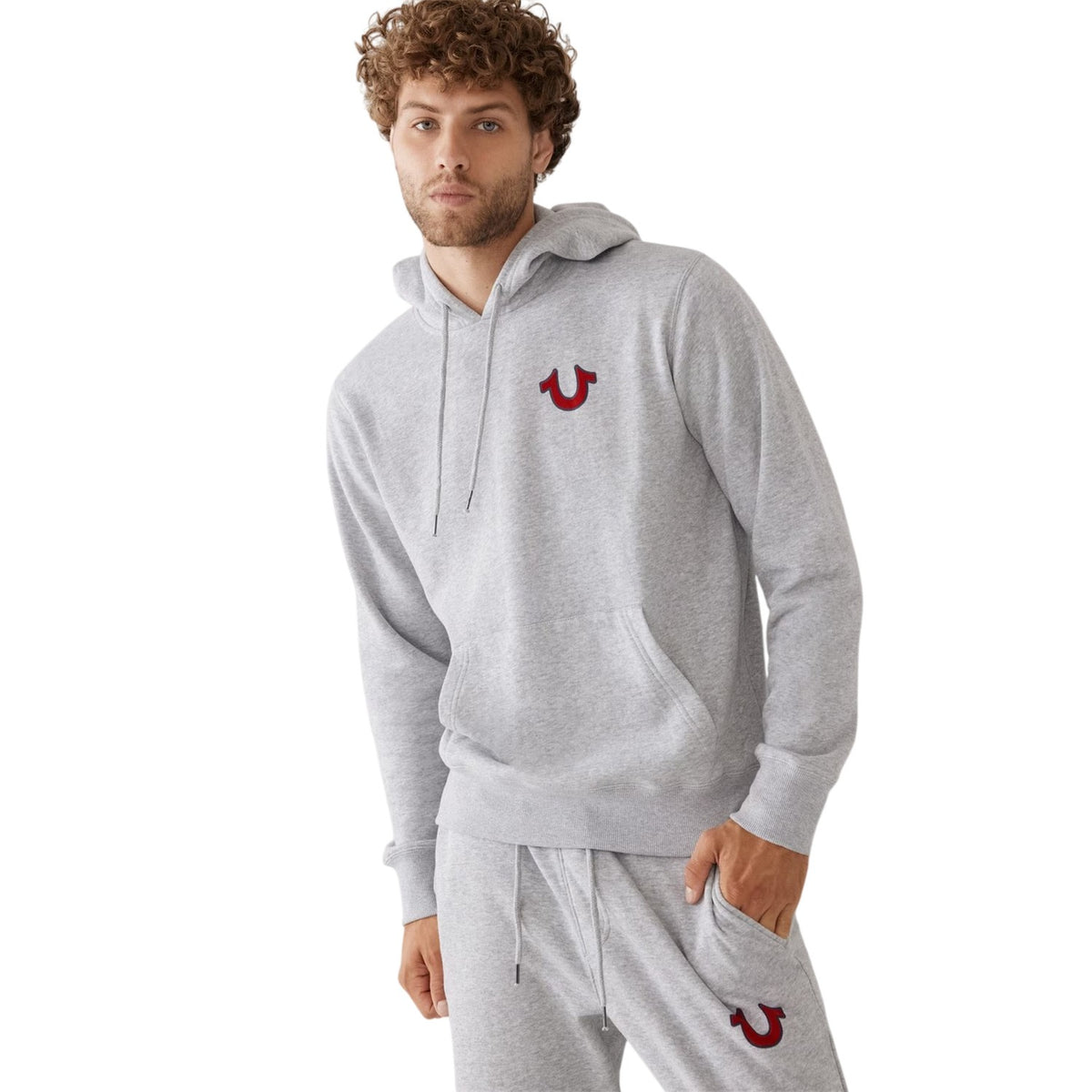 Heather Grey - Front - True Religion Mens Pullover Hoodie