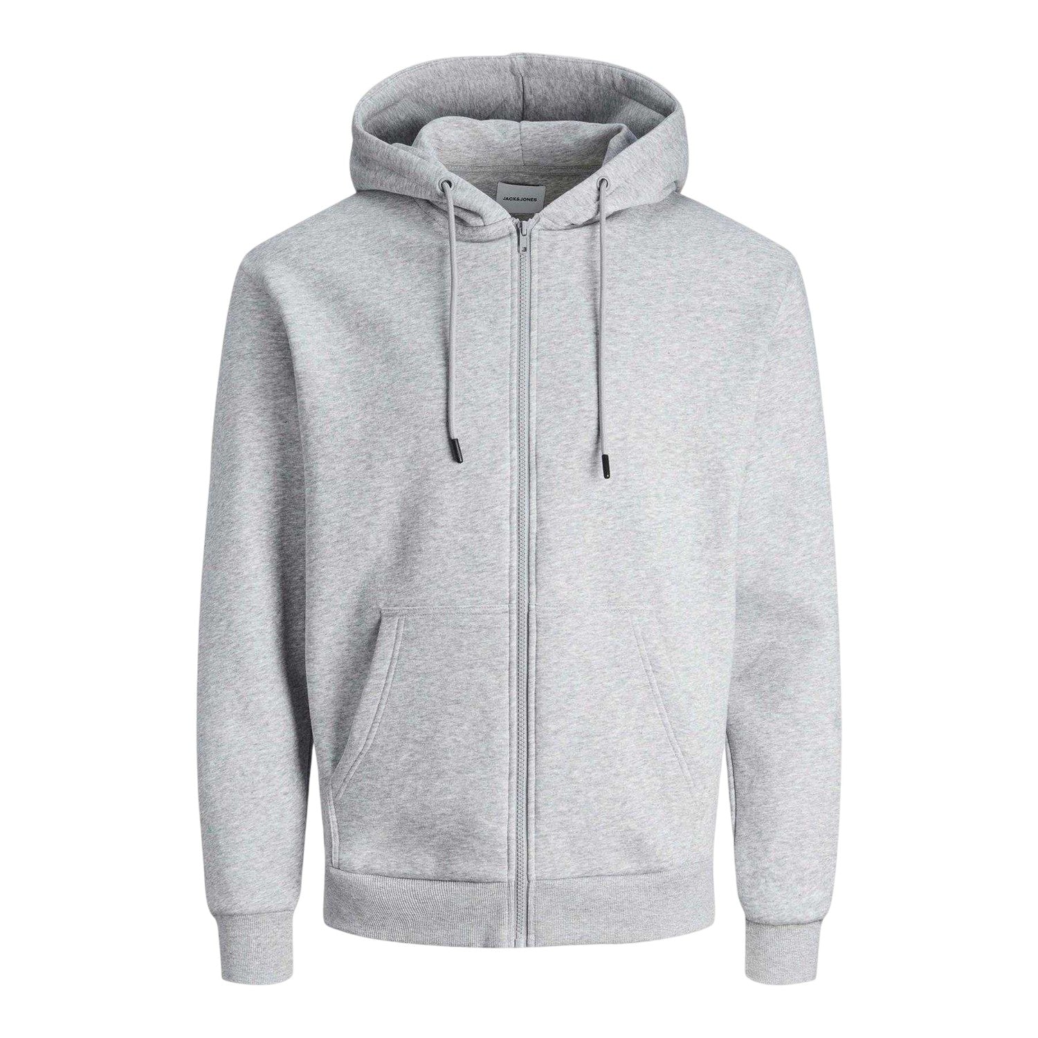 Light Grey Melange - Front - Jack And Jones Mens Bradley Full Zip Hoodie