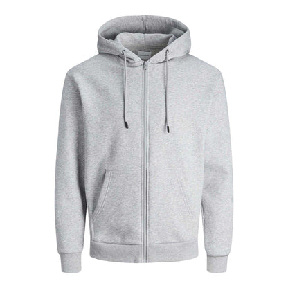 Light Grey Melange - Front - Jack And Jones Mens Bradley Full Zip Hoodie
