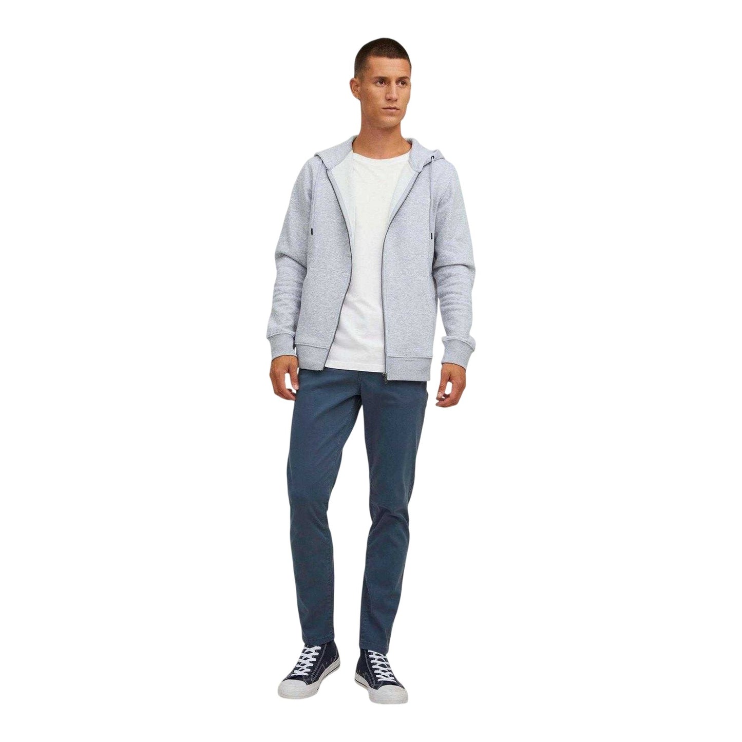 Light Grey Melange - Side - Jack And Jones Mens Bradley Full Zip Hoodie