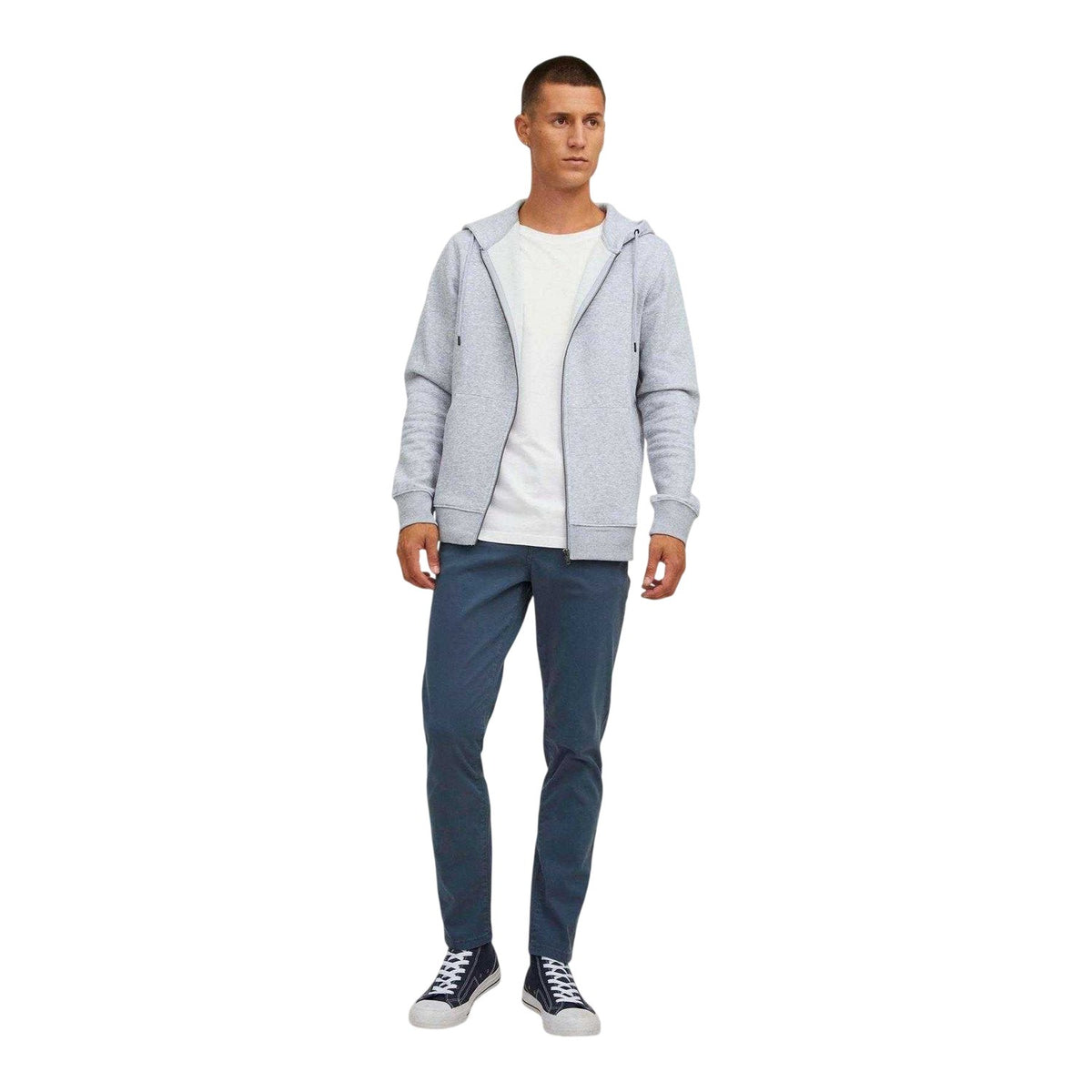 Light Grey Melange - Side - Jack And Jones Mens Bradley Full Zip Hoodie