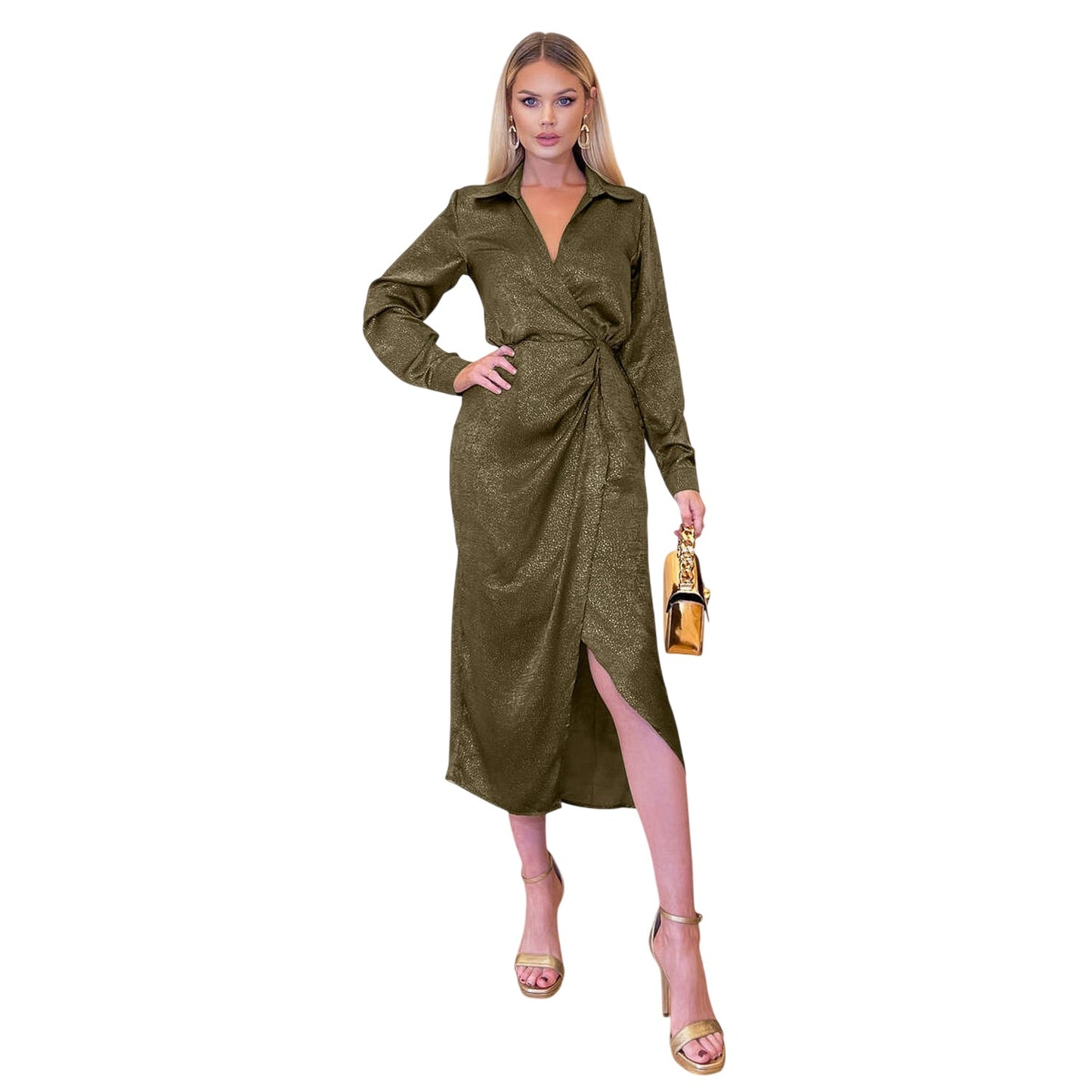 Olive - Side - AX Paris Womens-Ladies Midi Wrap Dress