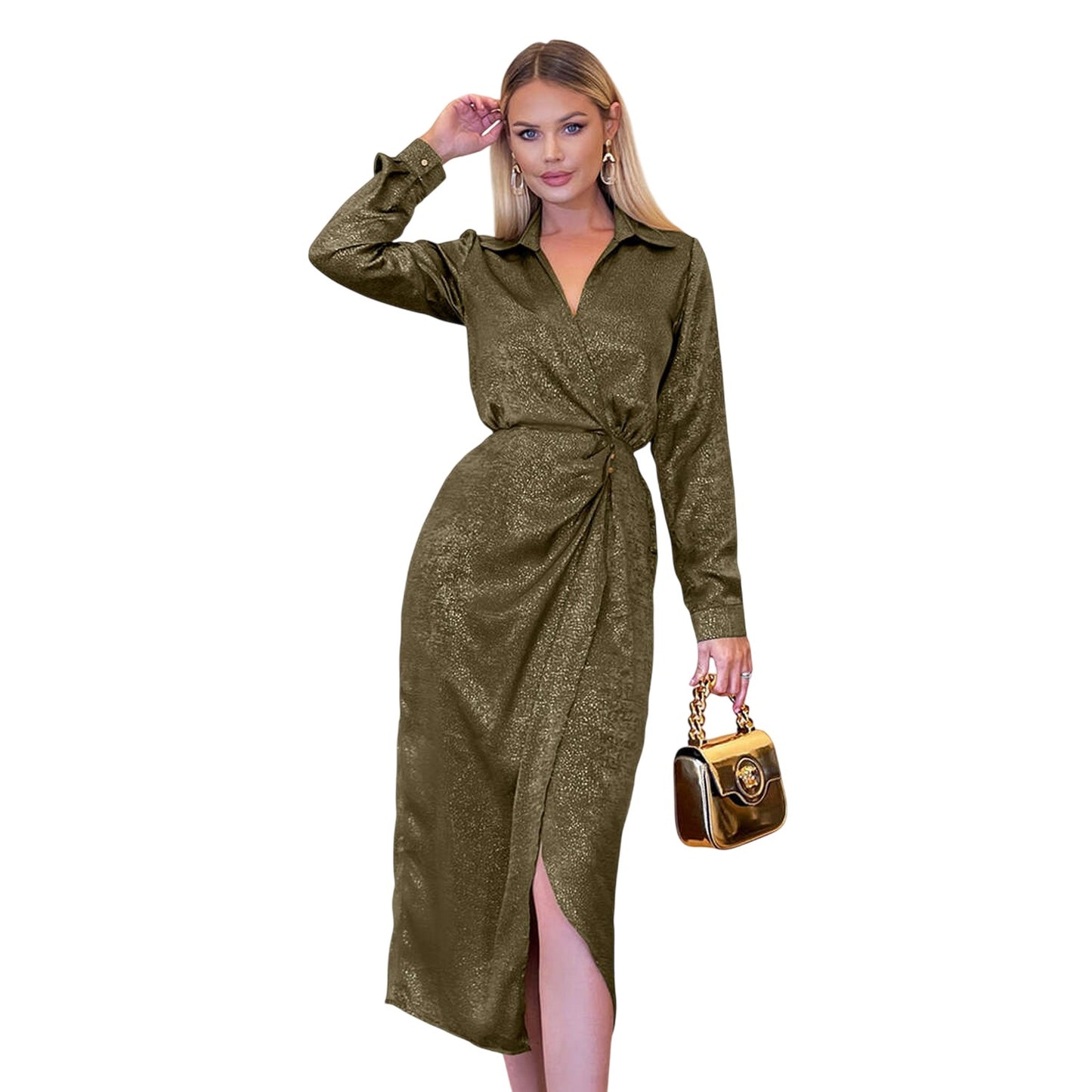 Olive - Front - AX Paris Womens-Ladies Midi Wrap Dress