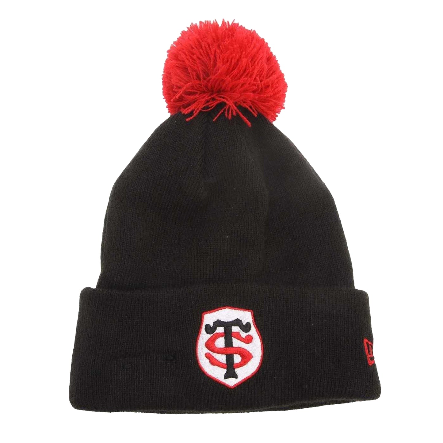 Black-Red - Front - New Era Childrens-Kids Stade Toulousain Pom Pom Beanie