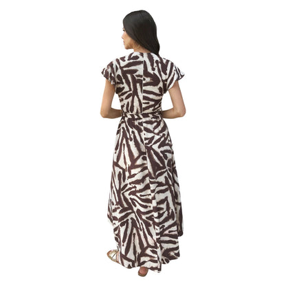 Brown - Back - AX Paris Womens-Ladies Animal Print Belted Wrap Dress