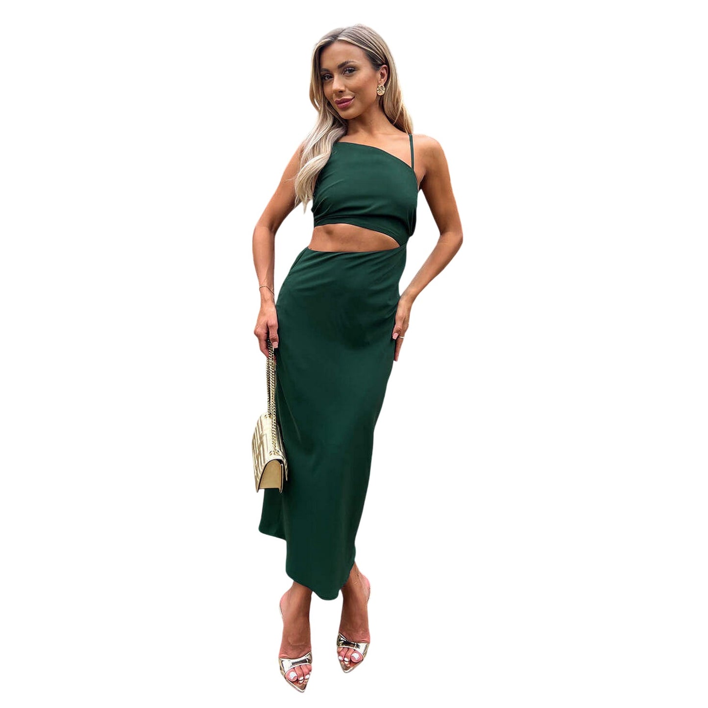 Teal - Front - Ax Womens-Ladies Asymmetric Cut Out Midi Dress