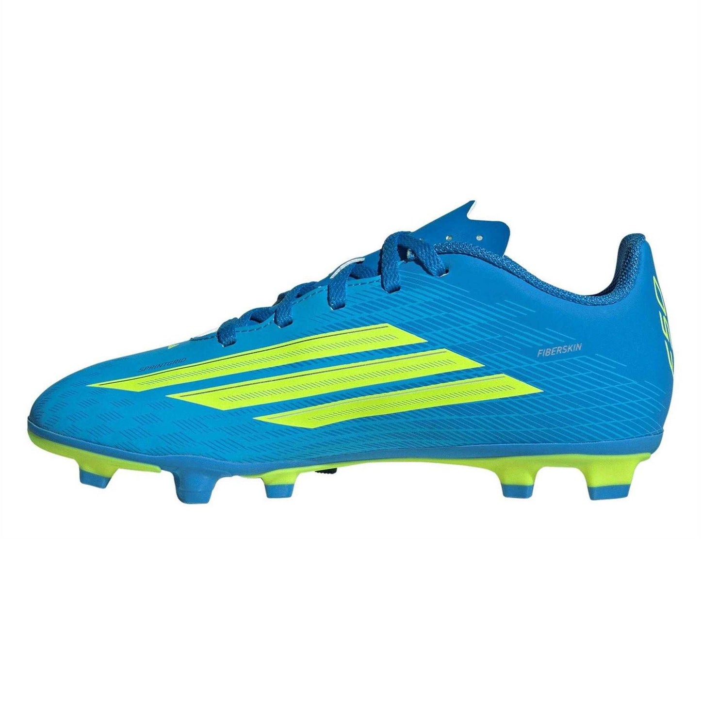 Blue-Yellow - Side - Adidas Childrens-Kids F50 Club Firm Ground Football Boots