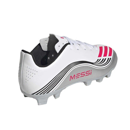 White-Red - Back - Adidas Childrens-Kids F50 Club Firm Ground Football Boots