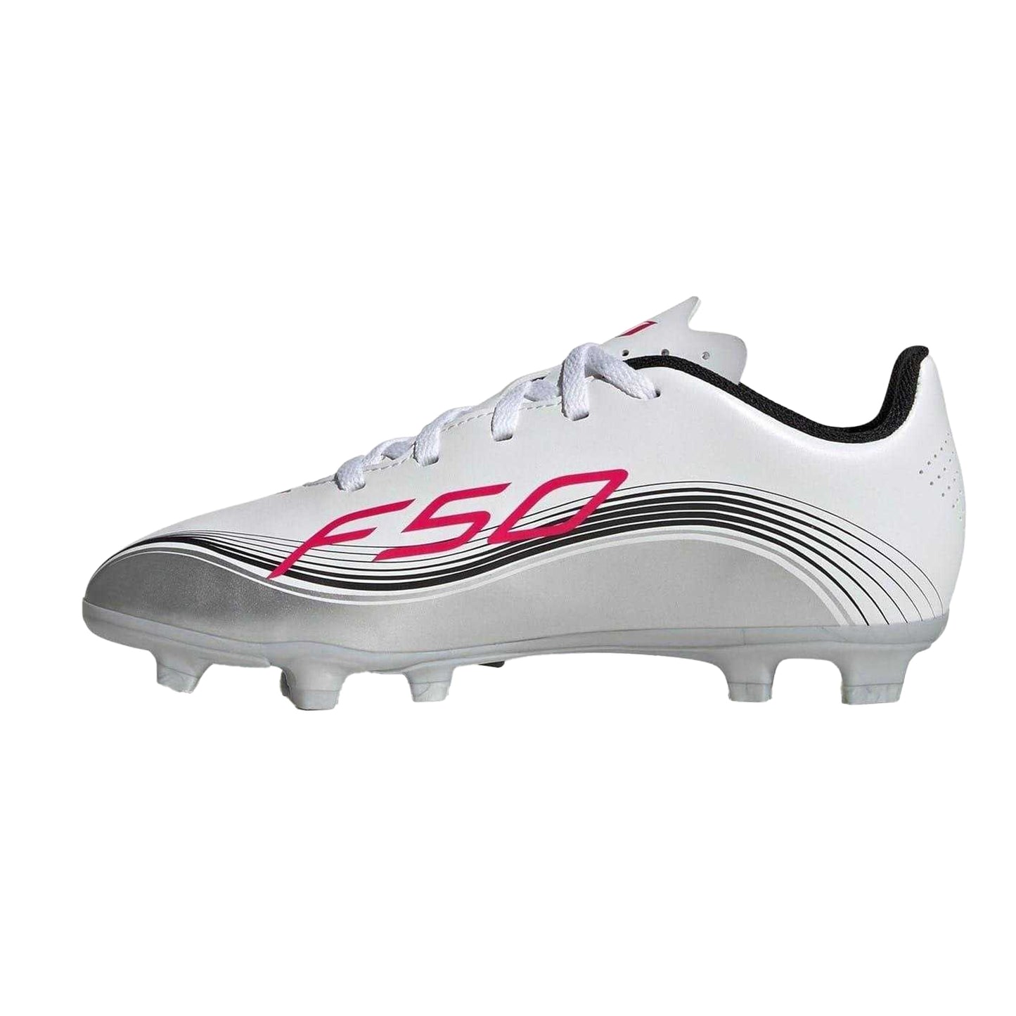 White-Red - Side - Adidas Childrens-Kids F50 Club Firm Ground Football Boots
