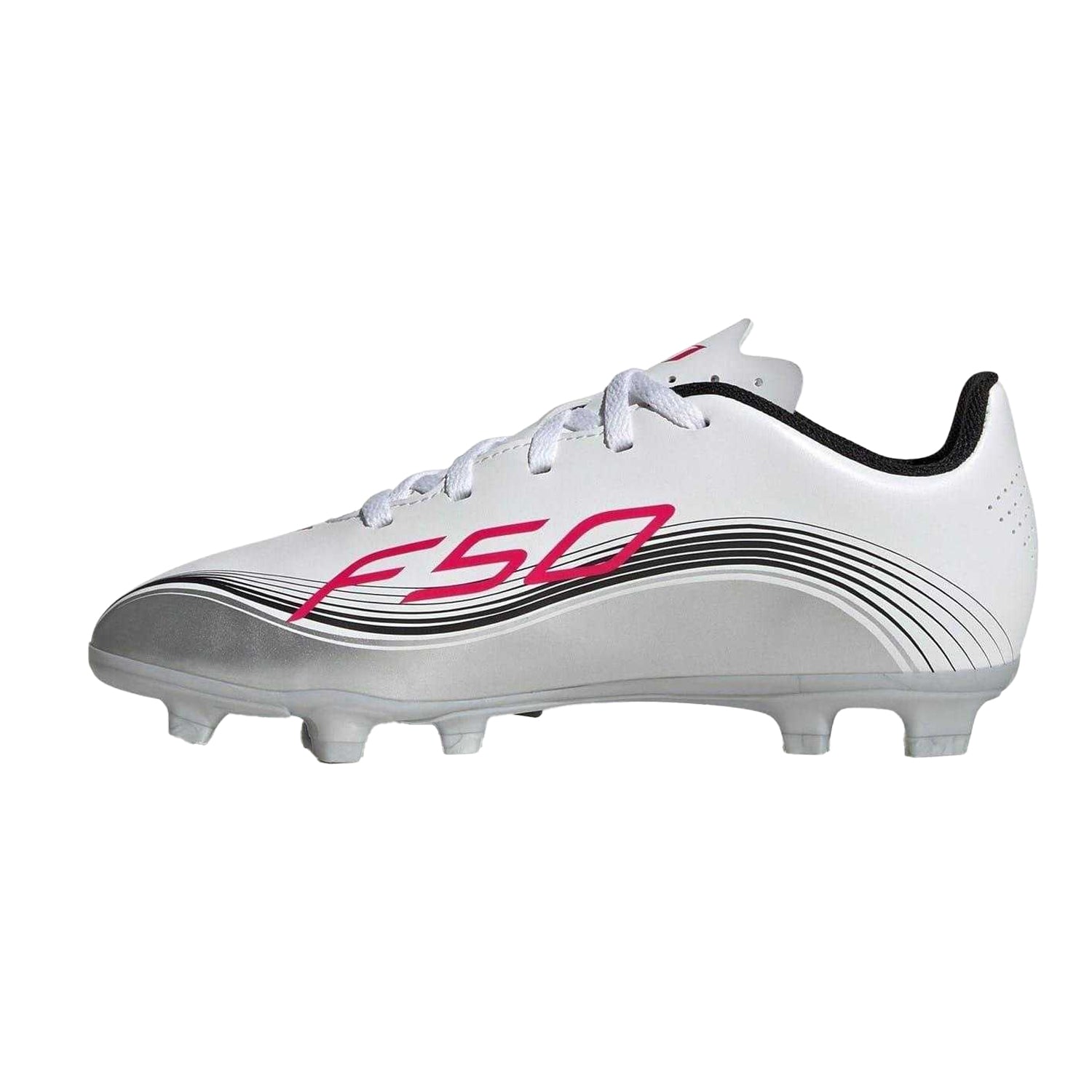 White-Red - Side - Adidas Childrens-Kids F50 Club Firm Ground Football Boots