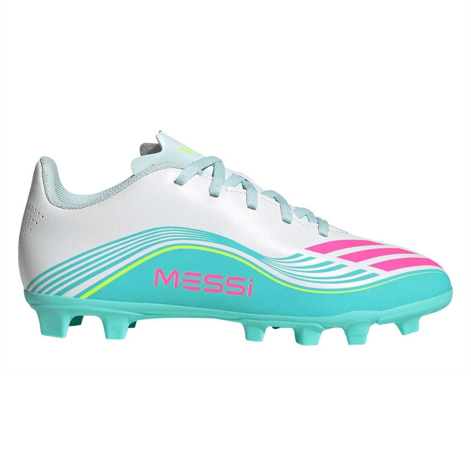 White-Pink-Blue - Front - Adidas Childrens-Kids F50 Club Firm Ground Football Boots