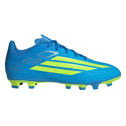 Blue-Yellow - Front - Adidas Childrens-Kids F50 Club Firm Ground Football Boots