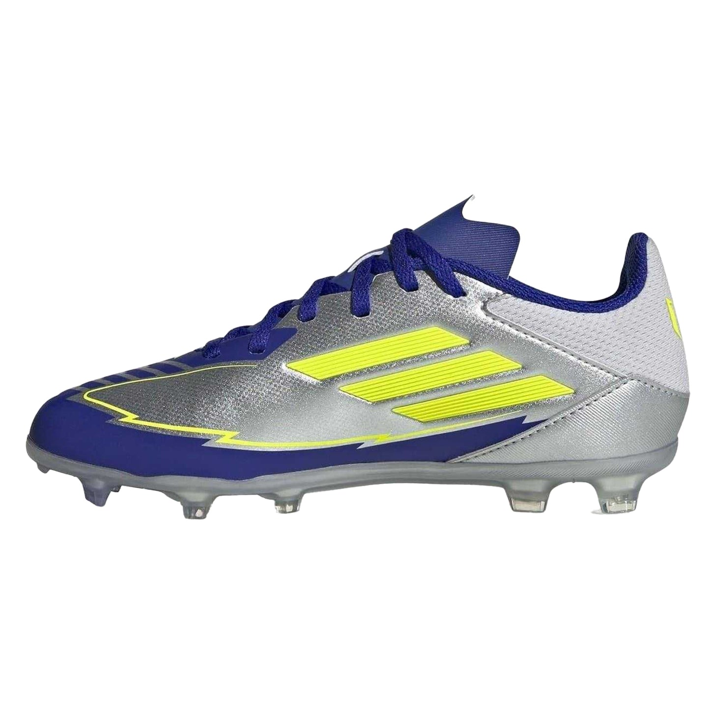 Silver-Blue - Side - Adidas Childrens-Kids F50 League Firm Ground Football Boots