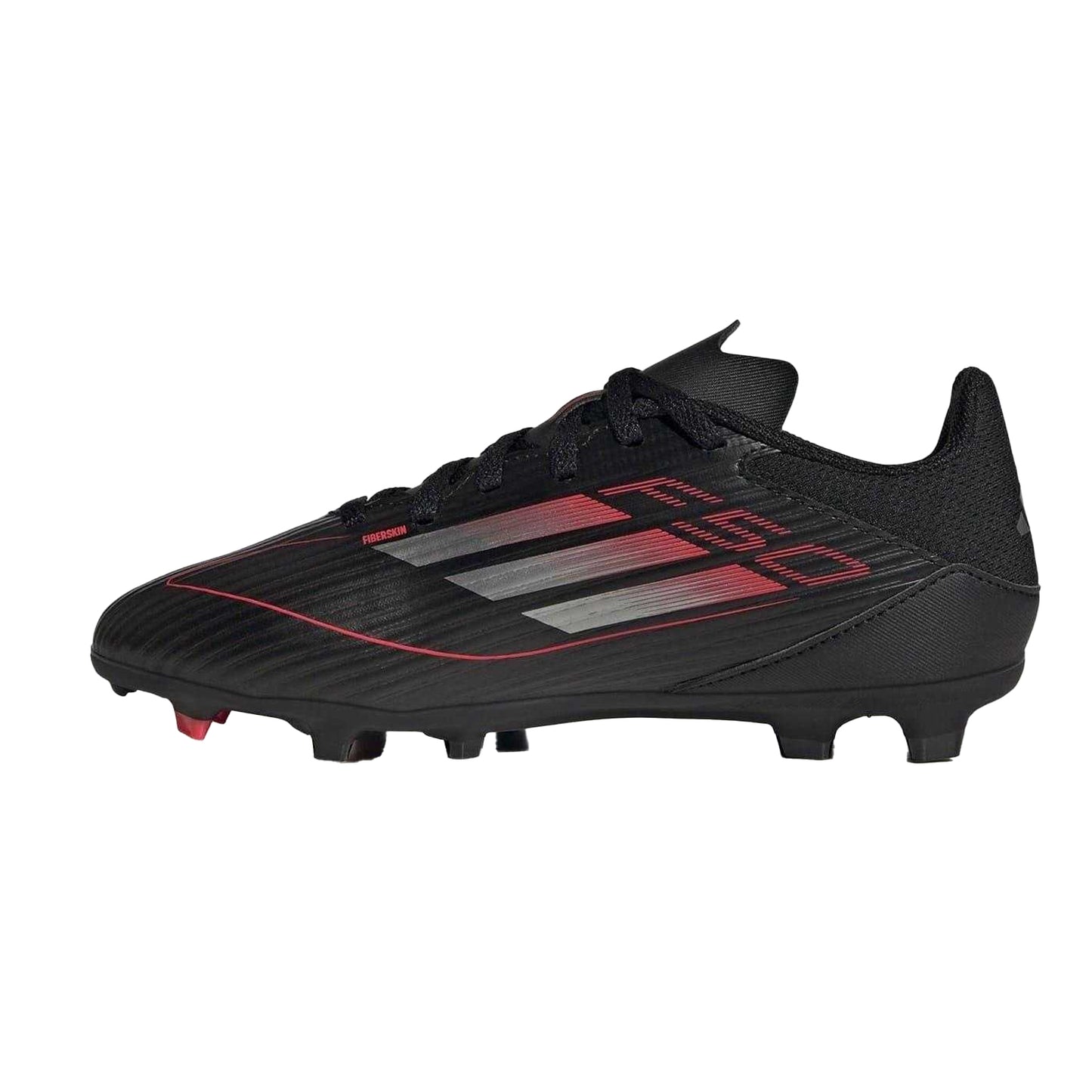 Black-Iron-Red - Side - Adidas Childrens-Kids F50 League Firm Ground Football Boots