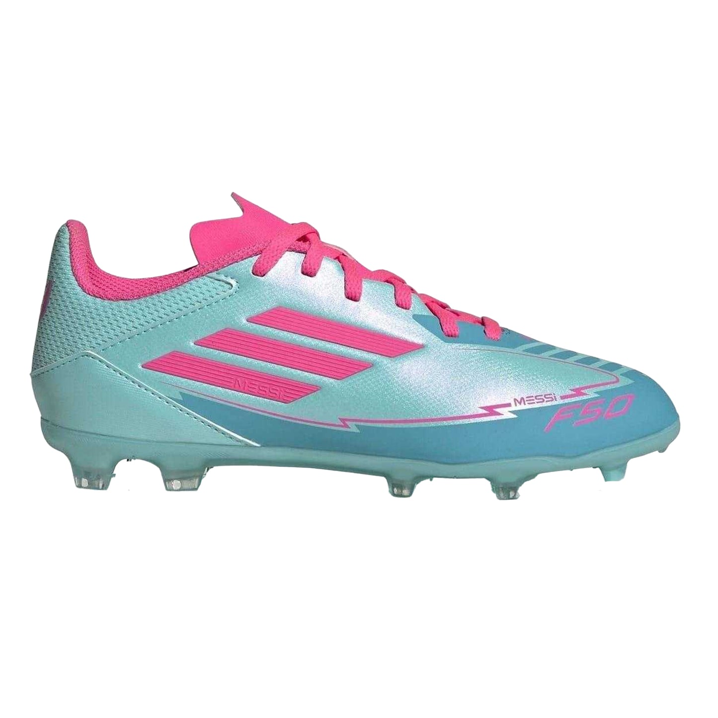 Blue-Pink - Back - Adidas Childrens-Kids F50 League Firm Ground Football Boots