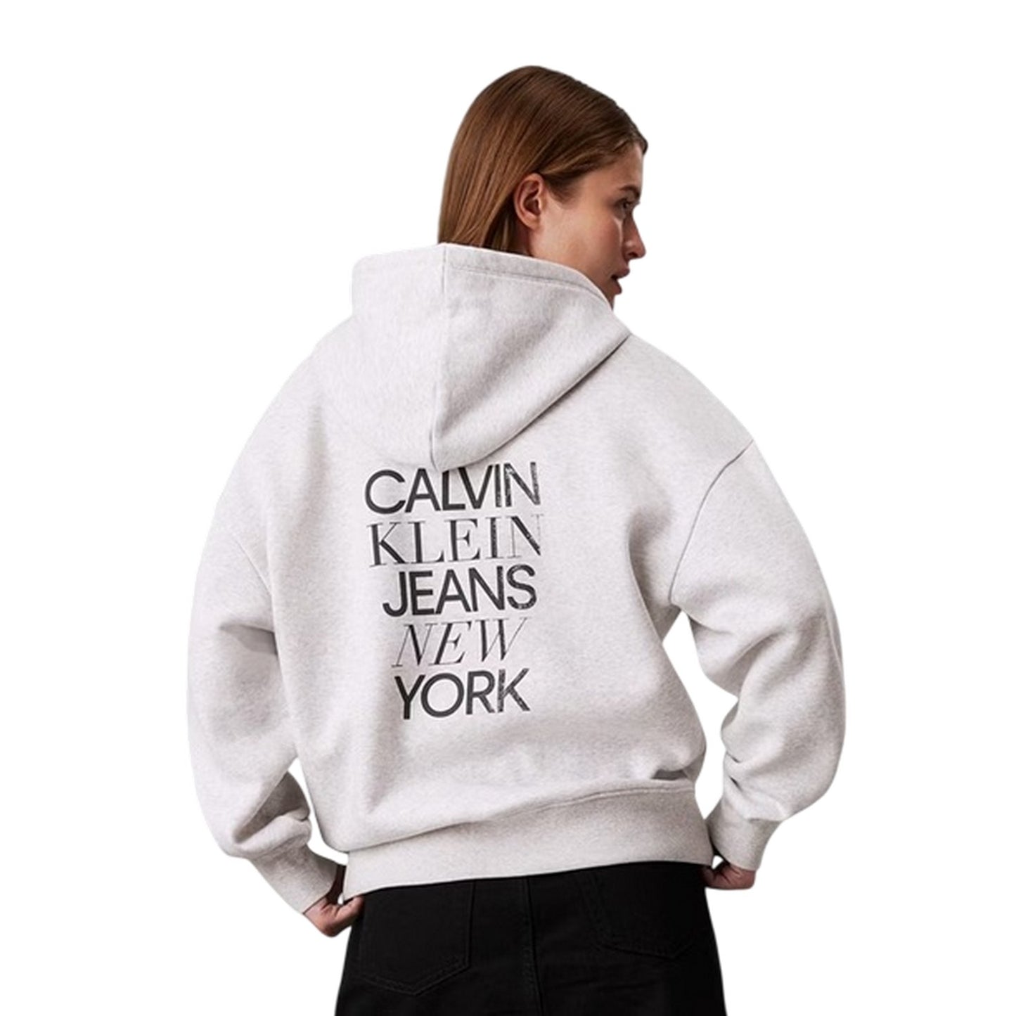 Ivory Heather - Back - Calvin Klein Womens-Ladies Relaxed Fit Pullover Hoodie