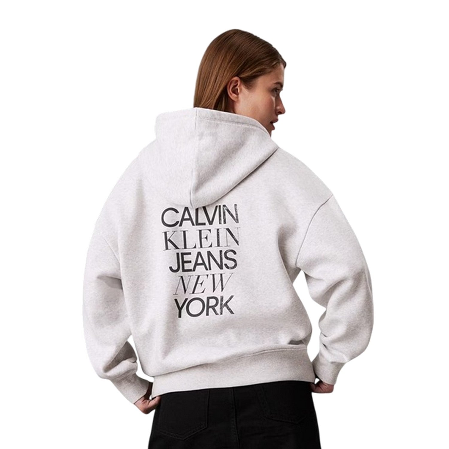 Ivory Heather - Back - Calvin Klein Womens-Ladies Relaxed Fit Pullover Hoodie