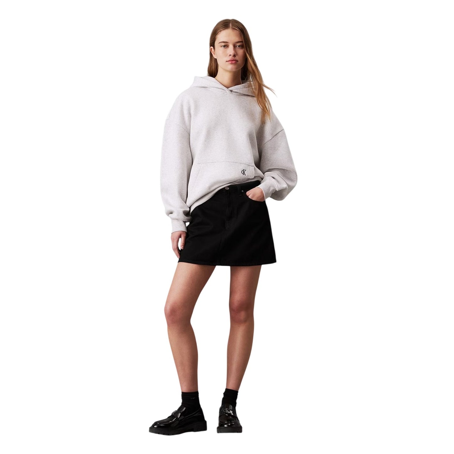 Ivory Heather - Side - Calvin Klein Womens-Ladies Relaxed Fit Pullover Hoodie