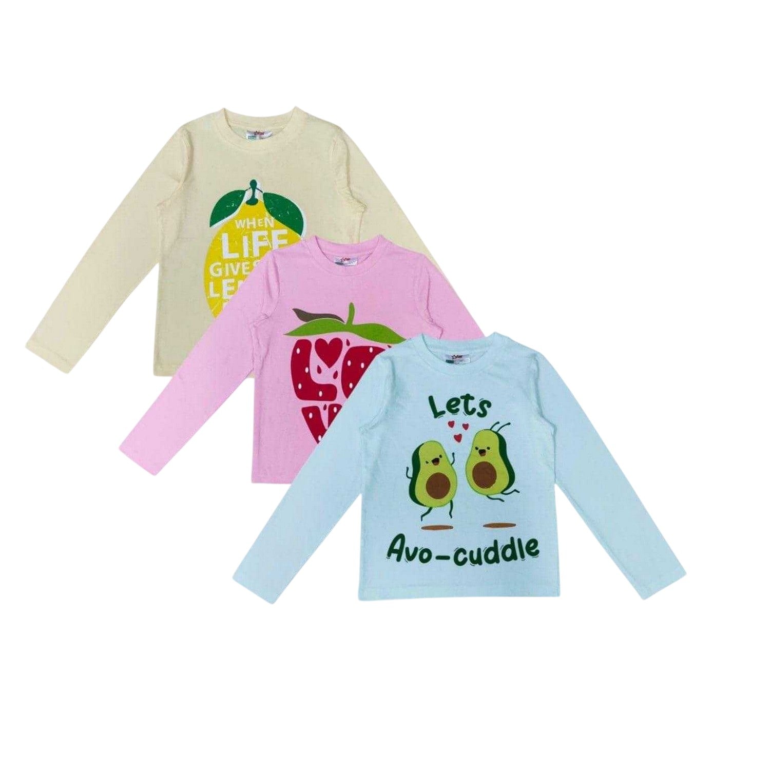 Multicoloured - Back - Star Childrens-Kids Fruit Long Pyjama Set (Pack of 3)
